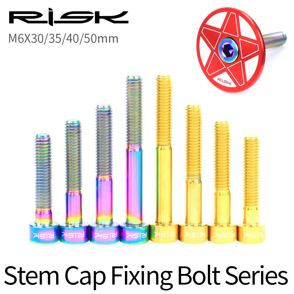 RISK Titanium Bolts M6 x 30 35 40 50mm Allen Key MTB Road Bike Taper Head Screw Bicycle Headset Cap Fixing Bolts Rainbow Gold