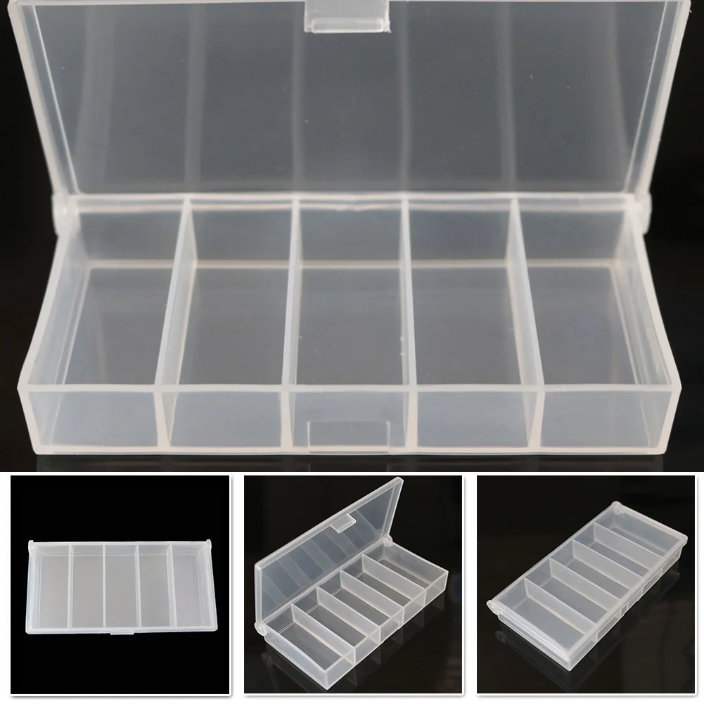 

1*Hard Plastic Fishing Lure Bait Hook Tackle Storage Box Case Container 5 Compartments 9.2*4.7*1.5cm