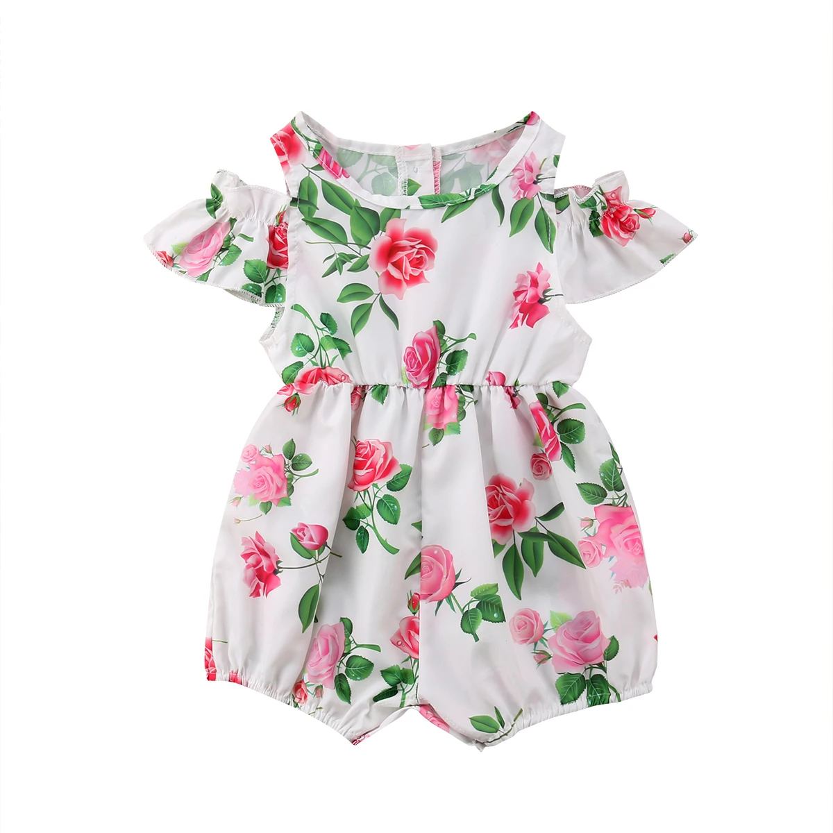 Для новорожденных для маленьких девочек цветочный комбинезон с открытыми