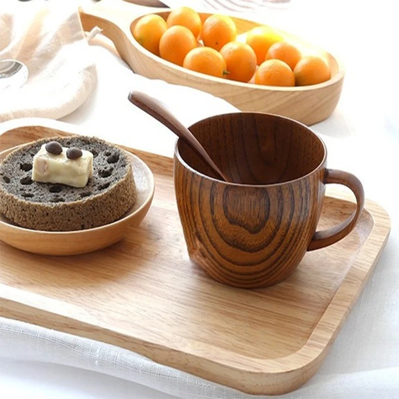 

Simple Wooden Cup Jujube Wooden Handle Flat Bottom Cup Afternoon Tea Coffee Cup Clear Cups of Water