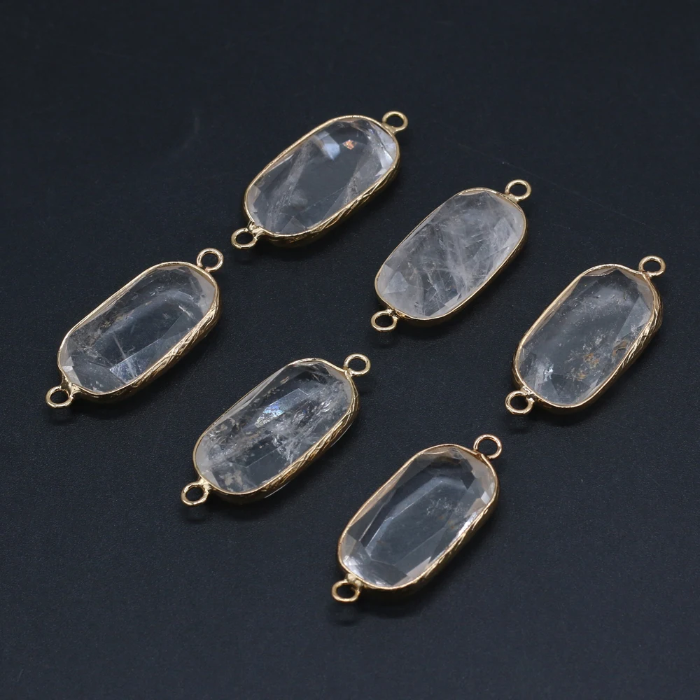 

Natural Stone Semi-precious Stone Rectangular Gilt Edge Faceted White Crystal Connector for Jewelry Making Necklace Bracelet