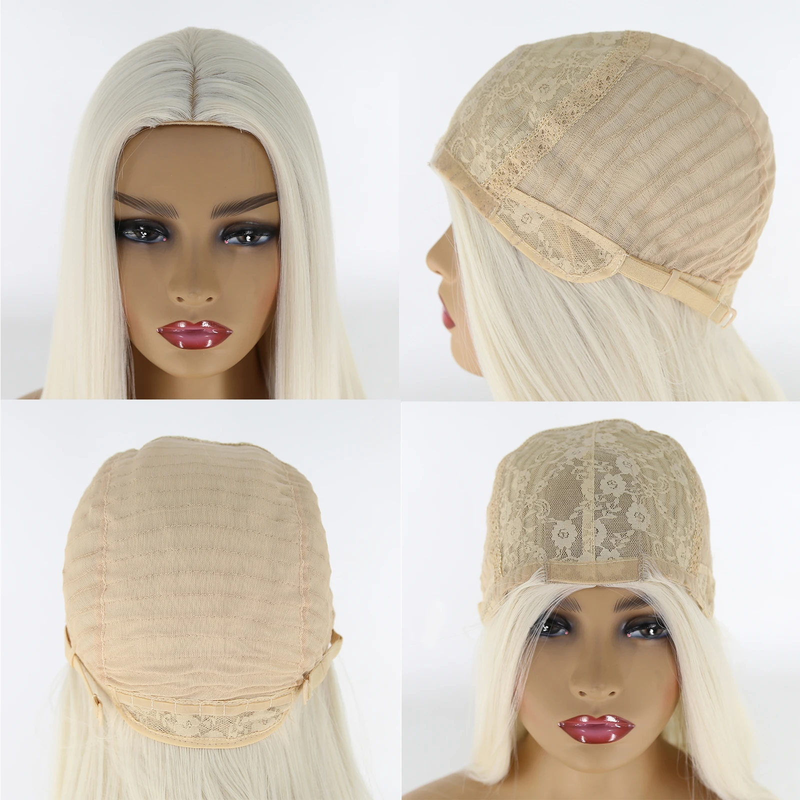 

BTWTRY Platinum Blonde Wig Straight Long Synthetic None Lace Wigs for Women Heat Resistant Fiber Hair Middle Part Cosplay Wig