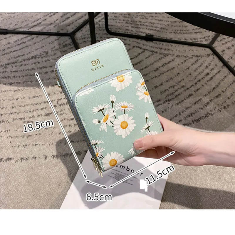 

For Women Daisy Print Messenger Bag 2021 New Phone Fashion PU Mini Bag Female Shoulder Bags Card Wallets Crossbody Clutch Purse