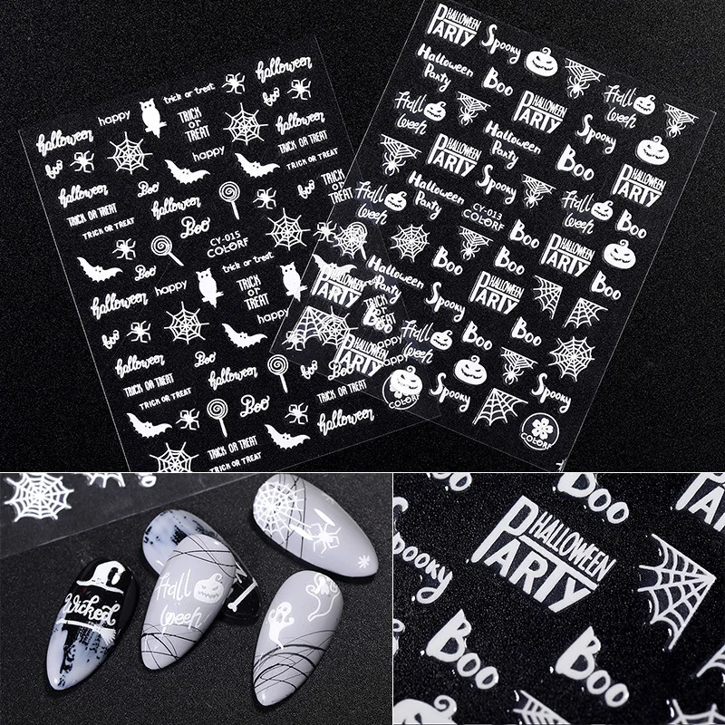 Halloween Luminous 3D Nail Sticker Decals Skull/Pumpkin /Ghost Glow Horror Patterns Art Stickers Decorations | Красота и здоровье