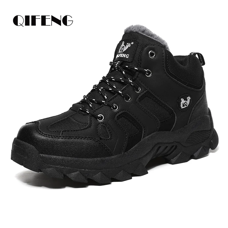 

Large Size Winter Ankle Boots Men Snow Warm Fur Leather Hiking Boots Cowboy Sport Trekking Shoes Casual Black Outdoor Boots Work
