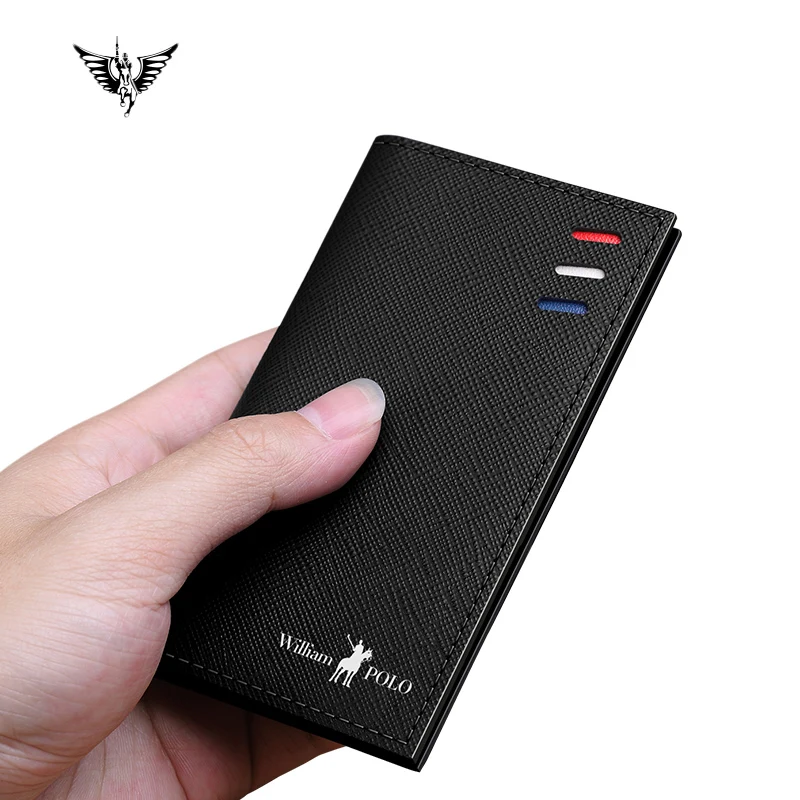 William Genuine Leather Credit Card Holder ID Thin Men Wallet Long Women Purse Simple Slim Money Clip Fashion Card Case