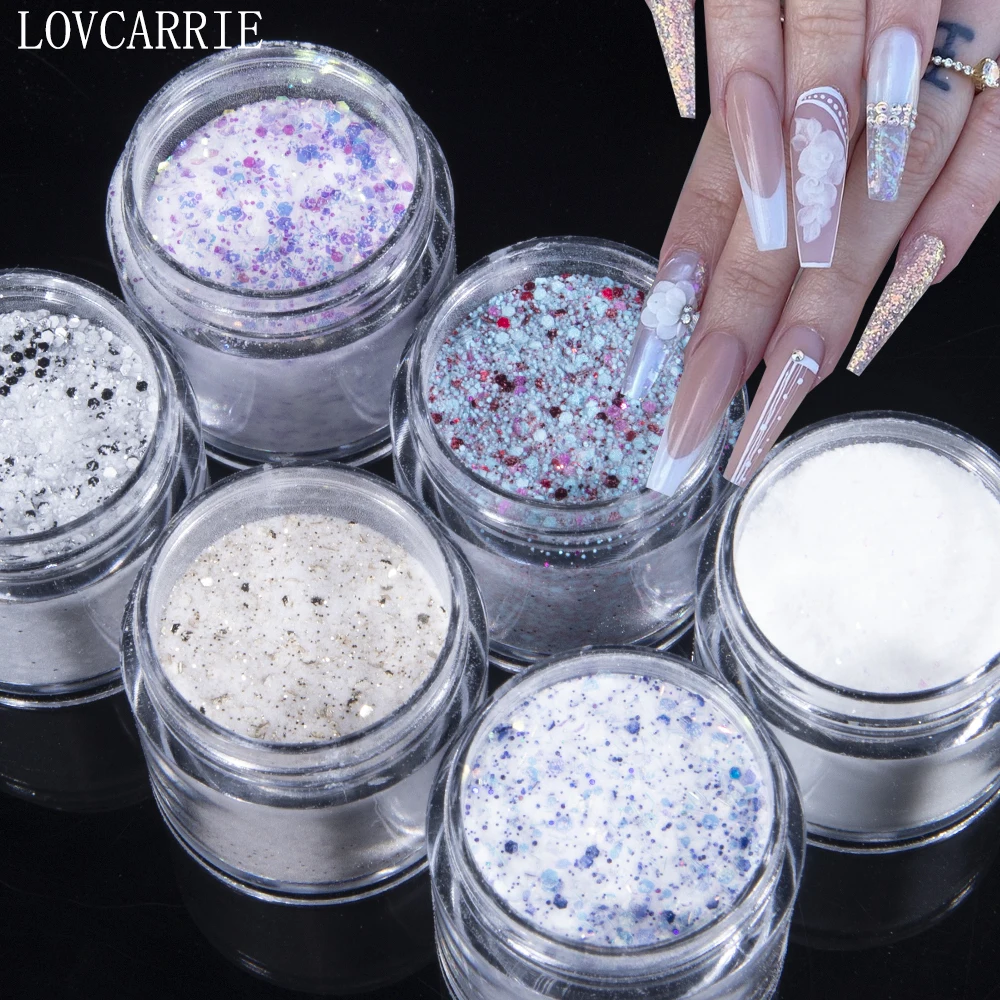 LOVCARRIE Acrylic Powder Professional Nail System Dust Gold Silver Purple Mix Glitter Acrylics Powder 10ML Nail Extension Design