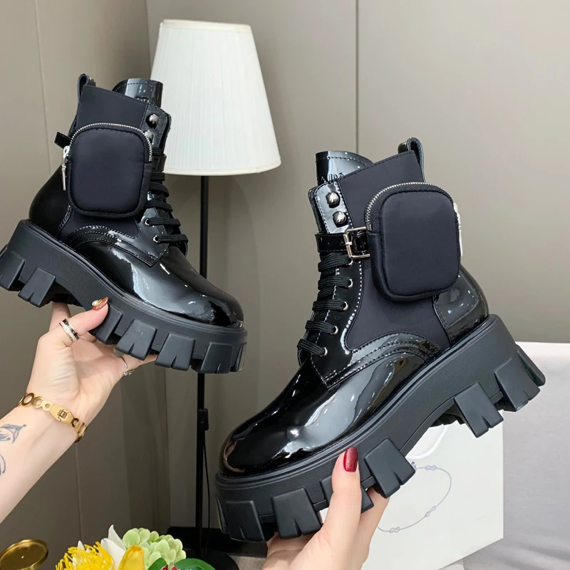 

Winter Women Ankle Boots 2021 Fashion AutumnThick High Heels Luxury Brand Motorcycle Boots Punk Shoes Woman High Boots