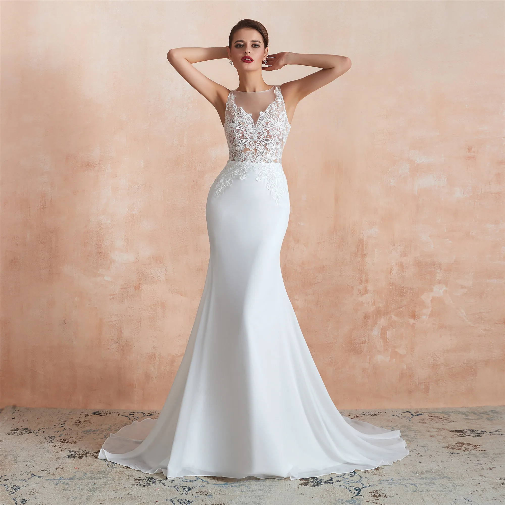 Vestido Novia белый шифон цвета слоновой кости русалка свадебное платье открытая спина