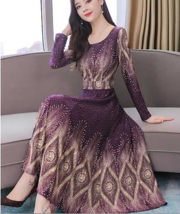 Осень 2019 лидер продаж Элегантное Длинное Платье с круглым вырезом и длинным