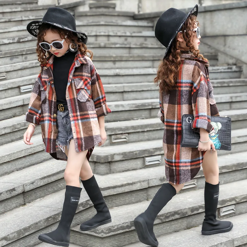 Ircomll Fashion Korean Girl blouse kids Girls Long Sleeve Shirt Plaid Blouse Turn down collar Long Tops Autumn Children Costume