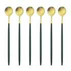 Столовые приборы 6 шт.компл. Золотая с длинной ручкой, полированная ложка для перемешивания напитков, мороженого, десертов, чайной ложки, столовая посуда, набор матовых ложек из нержавеющей стали