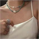 Ожерелье-цепочка с бусинами из зеленого хрусталя в богемном стиле, ожерелье-чокер с натуральным камнем неправильной формы и жемчугом, женская бижутерия