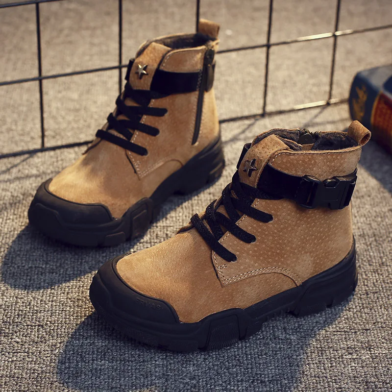 

Kids 2021 Winter Shoes For Boys Plush Warm Children Boots Sneakers Fashion Genuine Leather Boys Boots Outdoor Student Snow Shoes