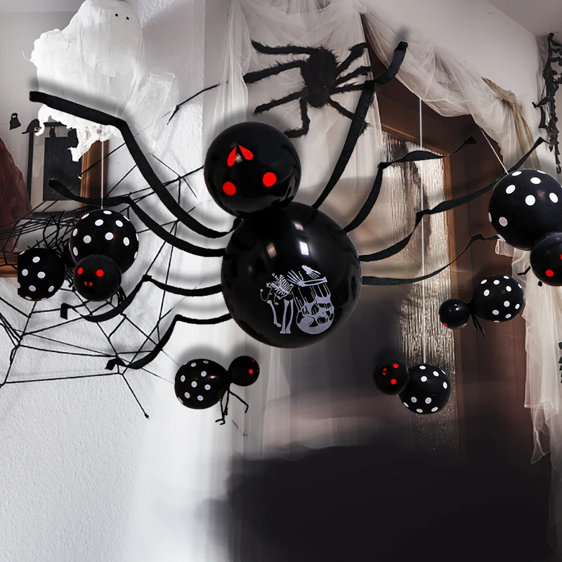 1Set Horror Black Spider Balloons Diy Halloween Decoration Latex Balloon Haunted House Web Bar Party Supplies Ceiling Decoration