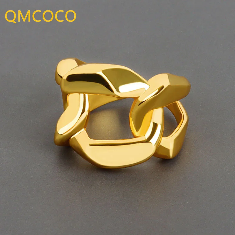 

QMCOCO Korean Woman Simple Wide Chain Opening Adjustable Ring INS Style Design Personality Versatile Hip-Hop Ring Party Gifts