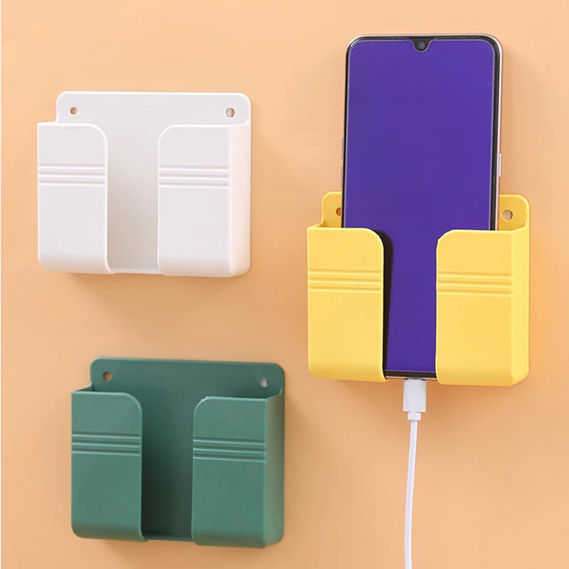 

Wall Mounted Organizer Storage Box Remote Control Wall Mounted Mobile Phone Plug Holder Charging Multifunction Holder Stand Home