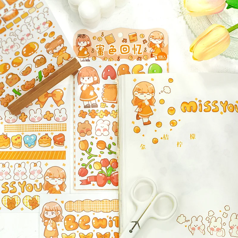 4 звёзд милая девушка Мультяшные милые животные декоративные наклейки Стикеры