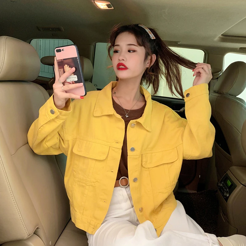 

2021 New Street Women Cotton Jacket Spring Autumn Oversized Korean Style Single Breasted Chic White Yellow Coats Jackets Outwear