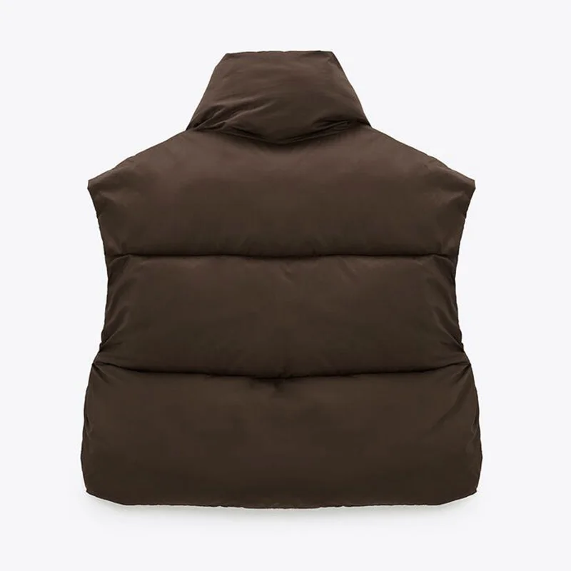 

Fashion Autumn Stand Collar Cotton Vests Women Elegant Solid Simple Zipper Coats Women Casual High Waisted Vests Ladies