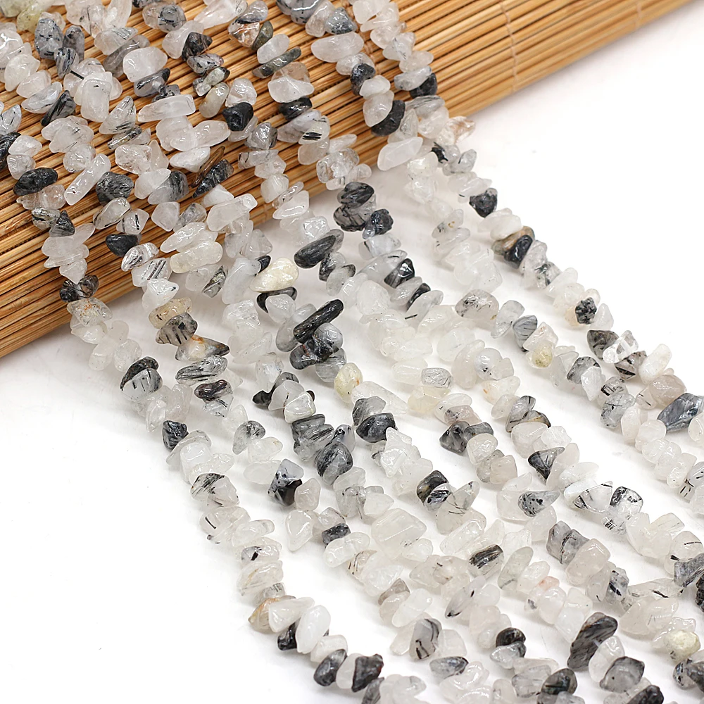 

40cm Natural Black Rutilated Quartzs Irregular Gravel Spacer Loose Beads for Women Bracelet Jewelry Accessory Size 3x5-4x6mm