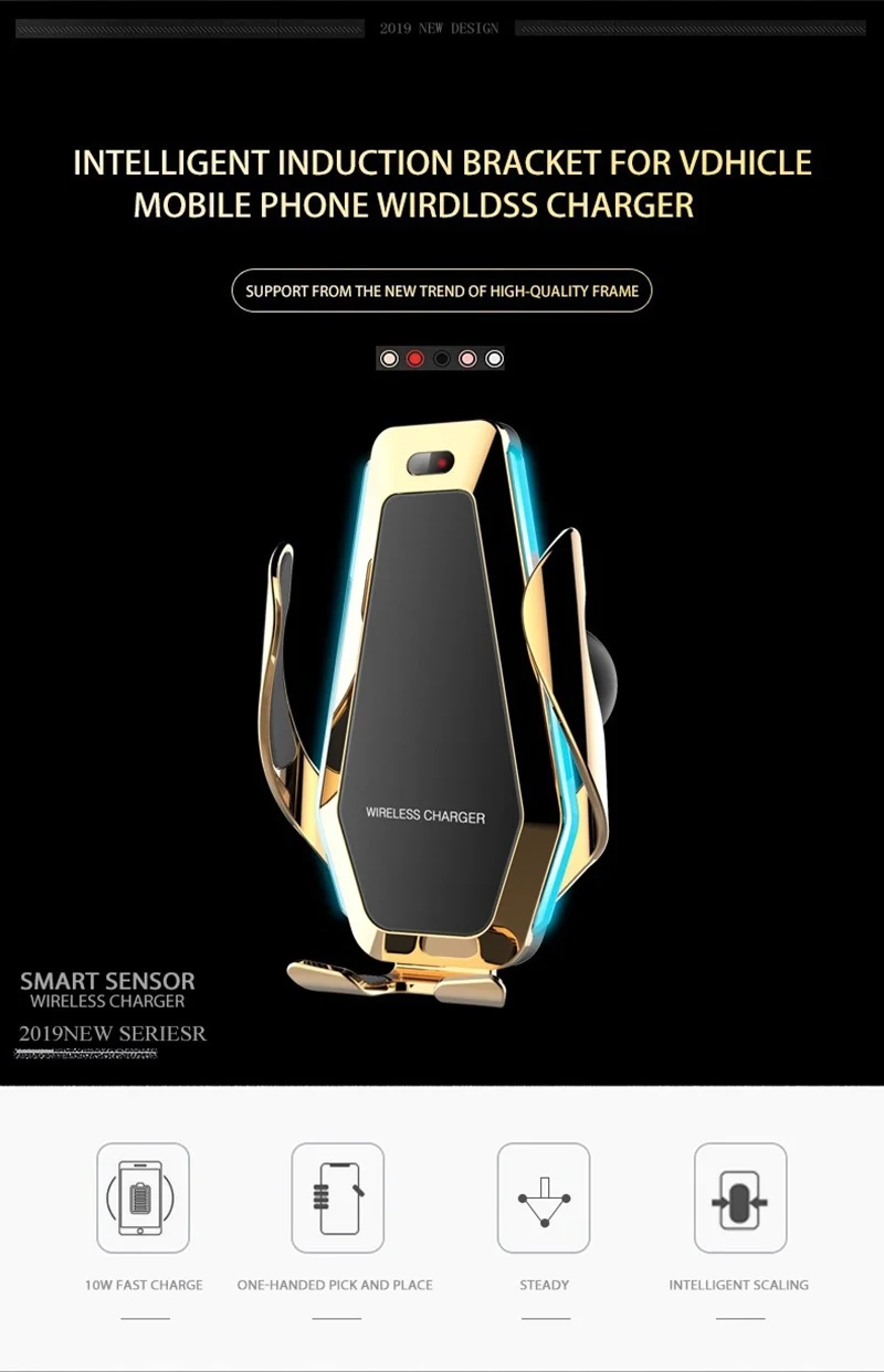 fashion 10w car qi wireless charger for iphone xs x 8 with ambient flowable led light car phone holder for samsung s9 s10 huawei free global shipping