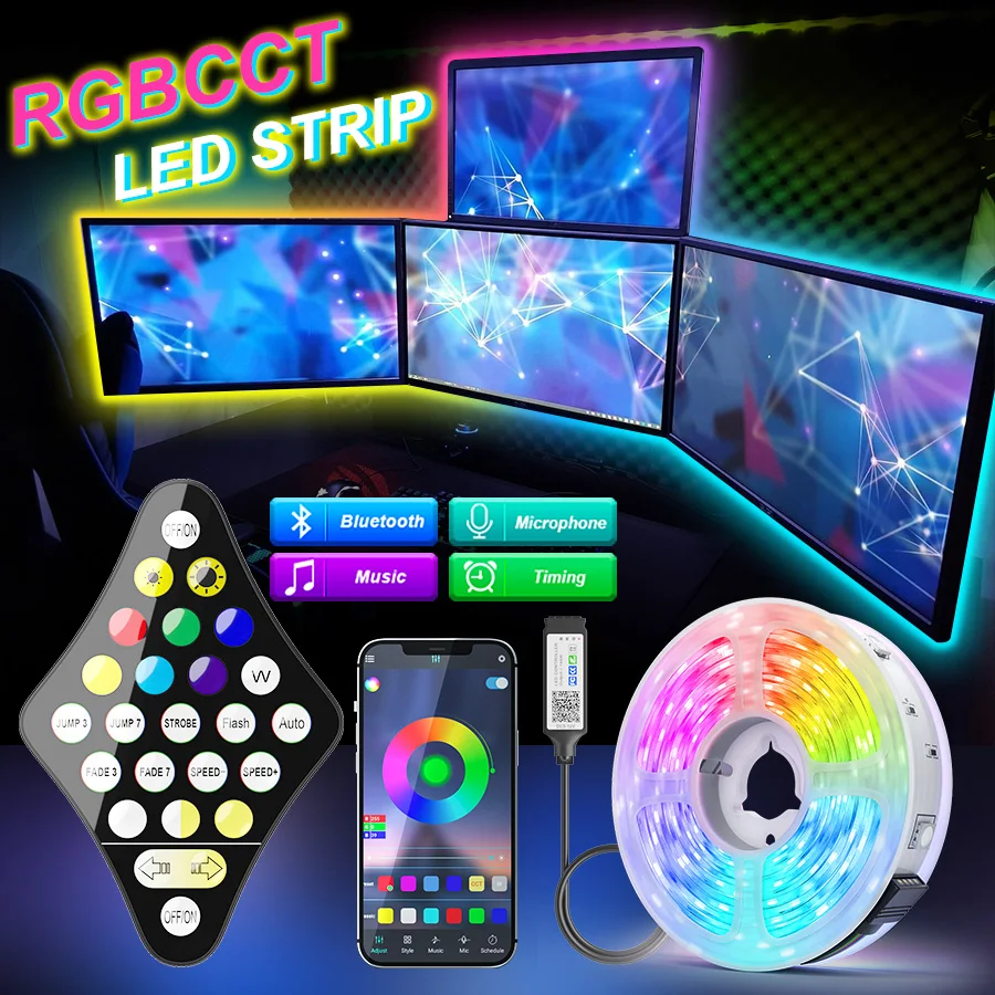 

Светодиодная ленсветильник RGB RGBWW RGBCCT, гибкая лампа с поддержкой Bluetooth, с теплым белым светом, для подсветильник Ки телевизора