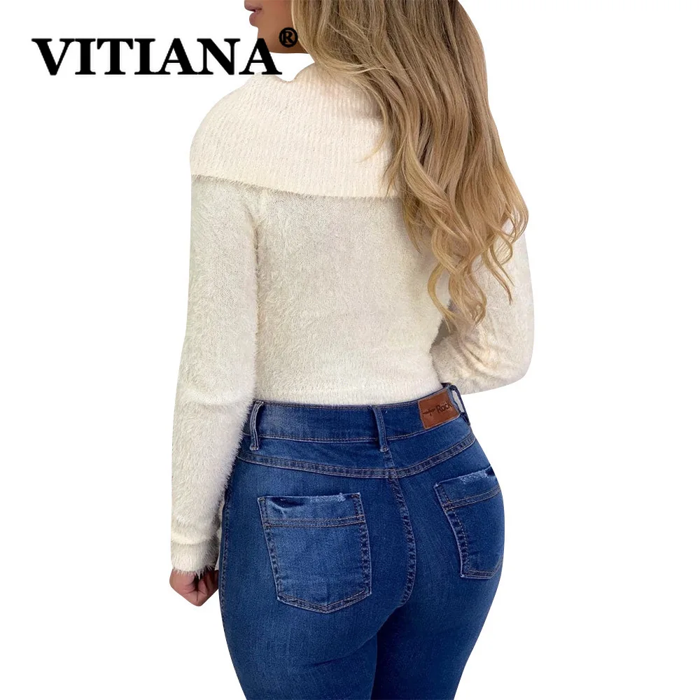 VITIANA Зимняя Повседневная Блузка для женщин осень 2019 Женский облегающий Топ с