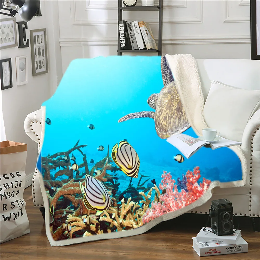Мягкое Флисовое одеяло с изображением морских черепах на заказ покрывало для