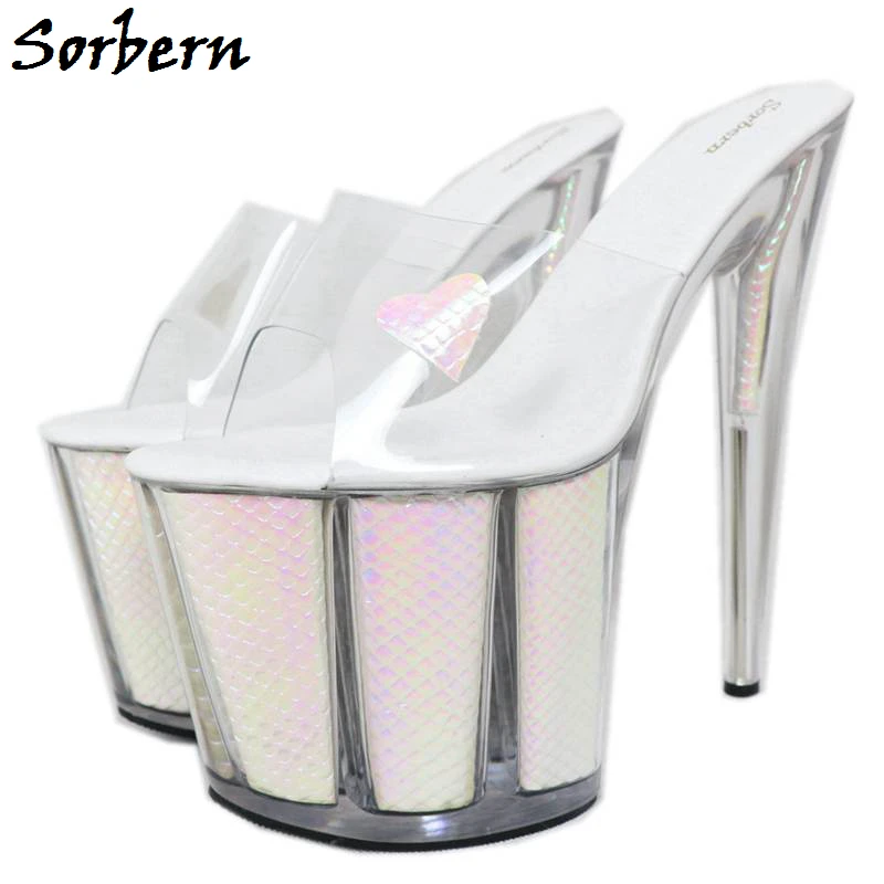 Женские тапочки на прозрачном каблуке Sorbern 8 дюймов с наклейками в форме сердца из