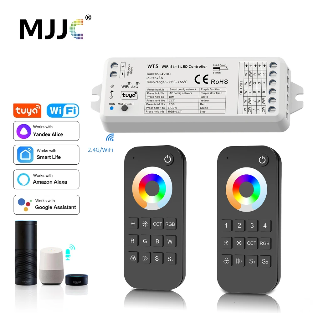 Контроллер светодиодсветодиодный ленты MJJC Tuya Smart Life RGBCCT 12 В 24 постоянного тока 5 в