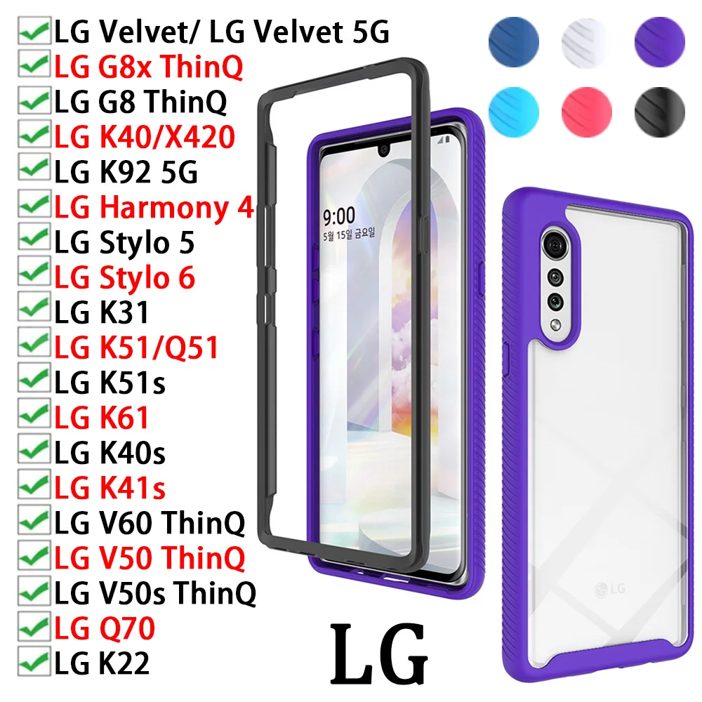 

LG Velvet Case,Heavy Duty Protective Shockproof Bumper Hybrid Back Clear TPU Cover Phone Cases for LG G8X K22 K51 K92 Stylo 5/6