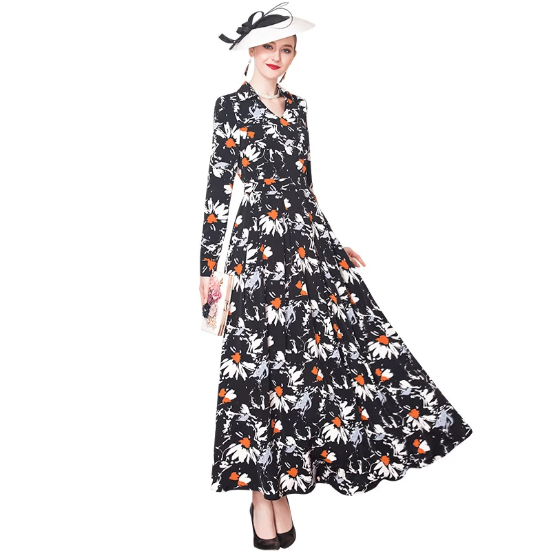 Женское офисное платье с цветочным принтом Элегантное Длинное Вечернее Платье