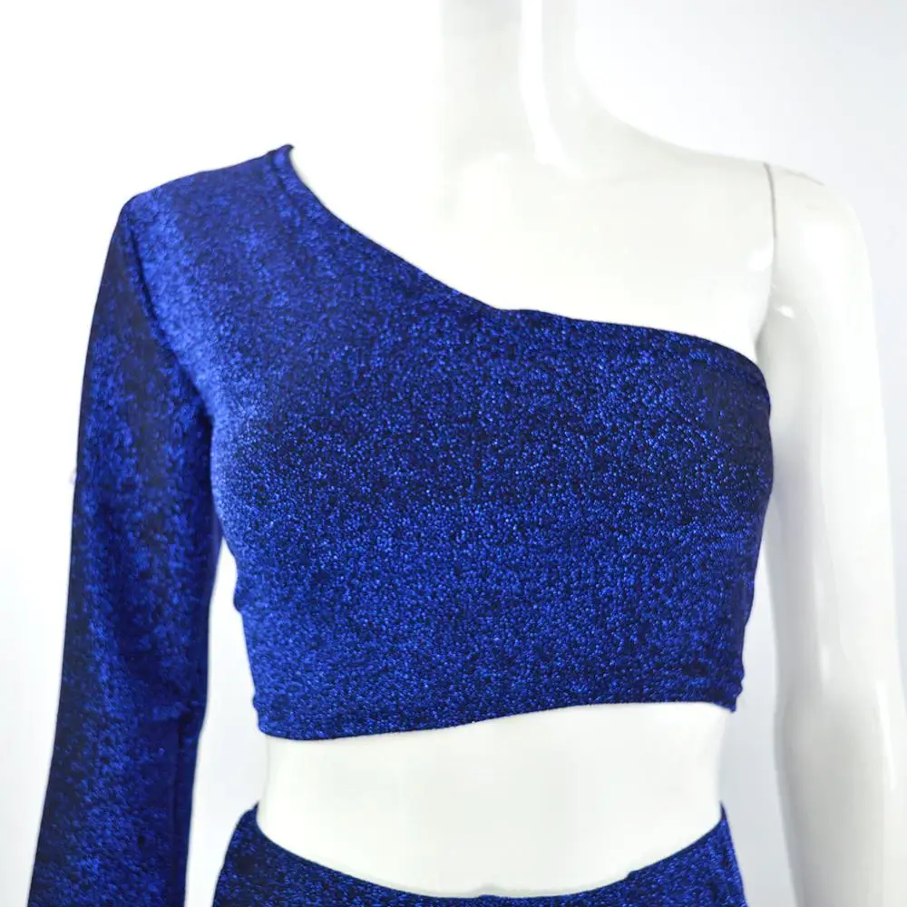 

2020 Europe autumn summer ladies sports suit long sleeve one-shoulder stretch two-piece sexy ladies suit A70