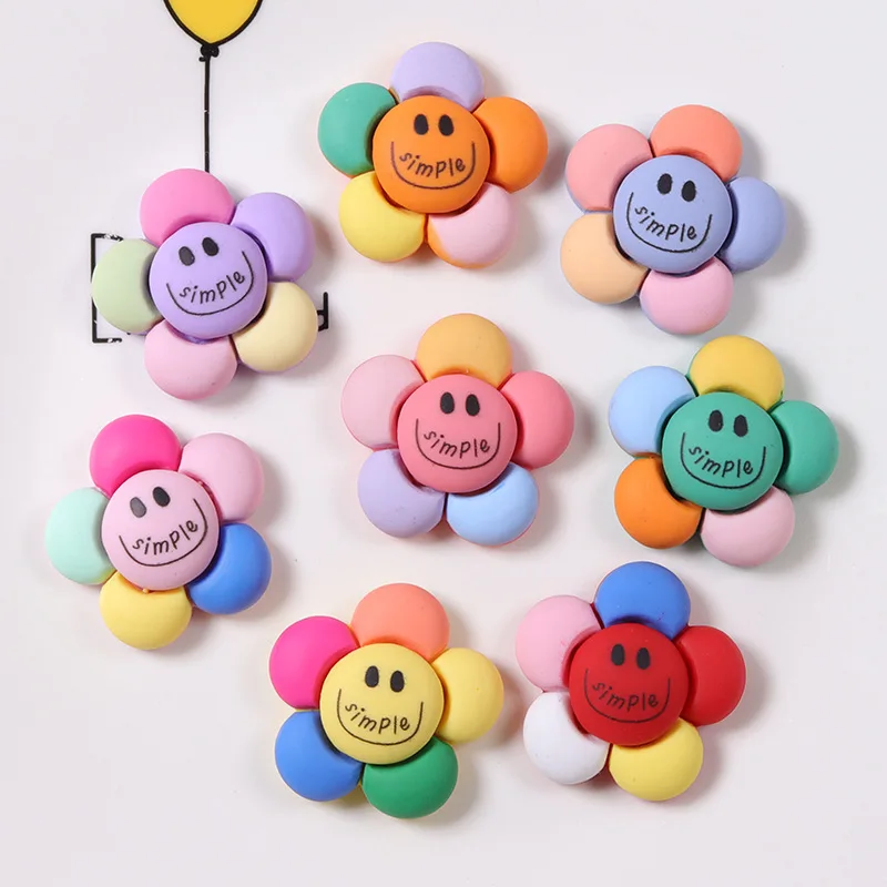 

New Spot Color Smiley Face Resin Five Petal Flower Diy Refrigerator Magnet Keychain Accessories Mobile Phone Case Beauty Patch