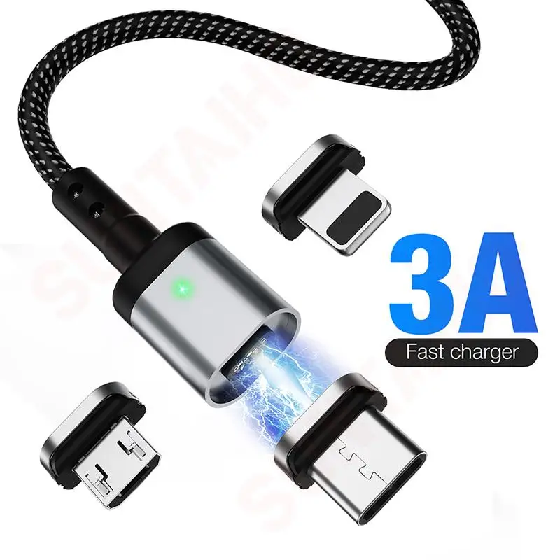 

Магнитный кабель Suntaiho 3 м, кабель Micro USB Type C, кабель 3 А, шнур для быстрой зарядки для iPhone, Xiaom, Samsung, магнитное зарядное устройство для передачи данных, быстрая зарядка