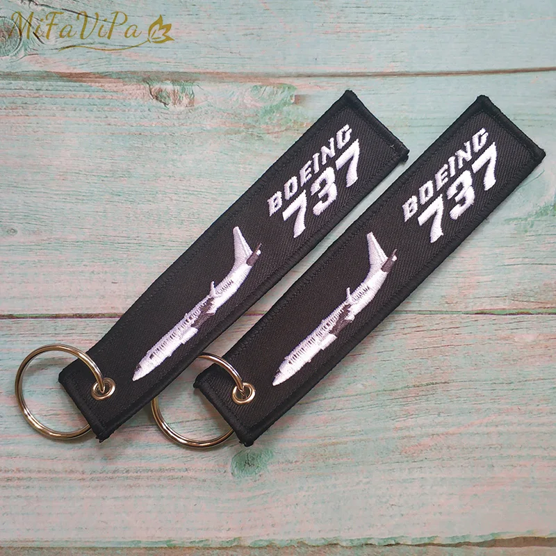 3 PCS/LOT Black Embroidery Aviation Key Chains Boeing 737 Fashion Trinket Keychain Phone Strap for Men Flight Crew Luggage Tags