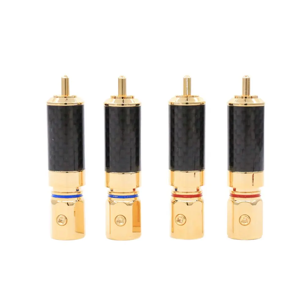 

4Pieces OEM High Quality Gold Plated Carbon Fiber RCA Plug Connector Screw Locking RCA Audio Plug