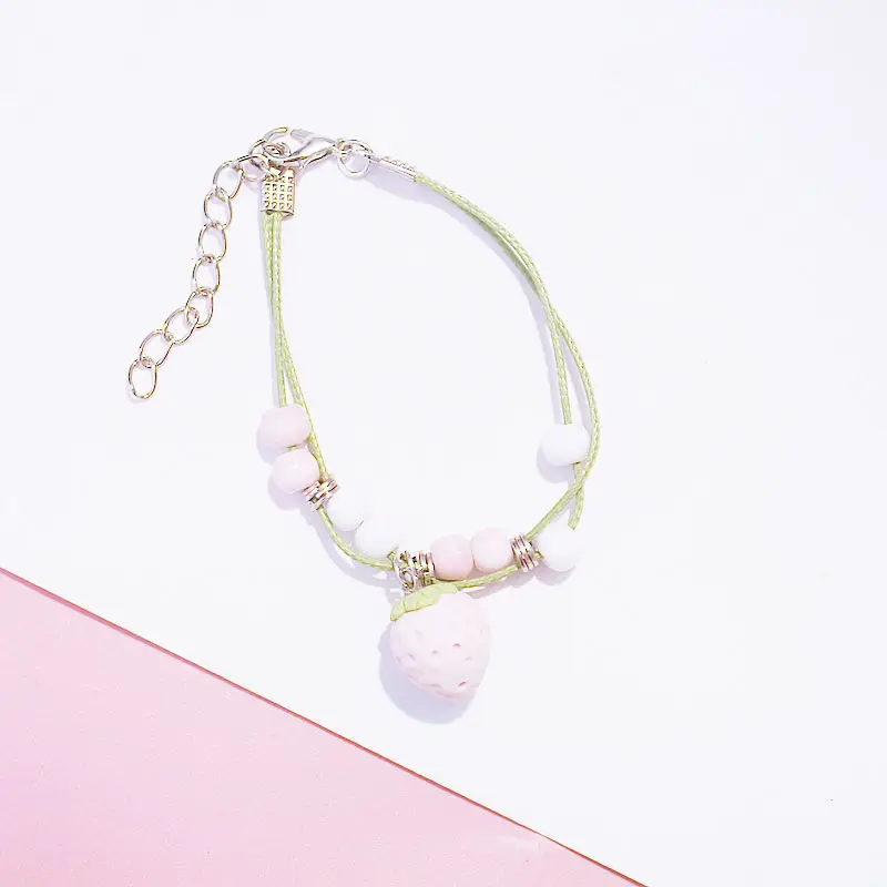 

Jewelry Fashion pink Strawberry ceramic beads charm Bracelet Hand knitting bracelet high quality