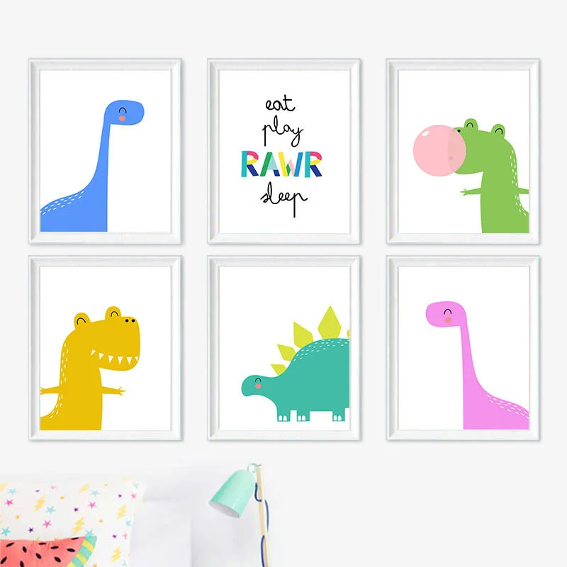 Детская Настенная картина искусство детской комнаты мальчик динозавр Милый