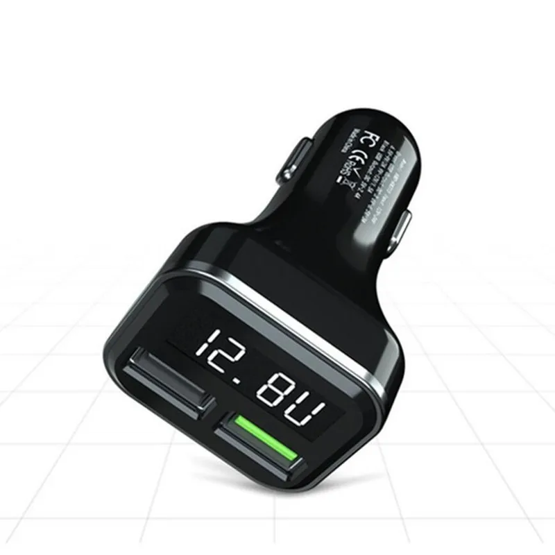 Vikefon Quick Charge 3,0 устройство для автомобиля с двумя портами USB Зарядное устройство с светодиодный Дисплей универсальные чехлы для мобильного телефона автомобиля-Зарядное устройство для Xiaomi samsung iPhone планшеты и т. д - Тип штекера: Color 2