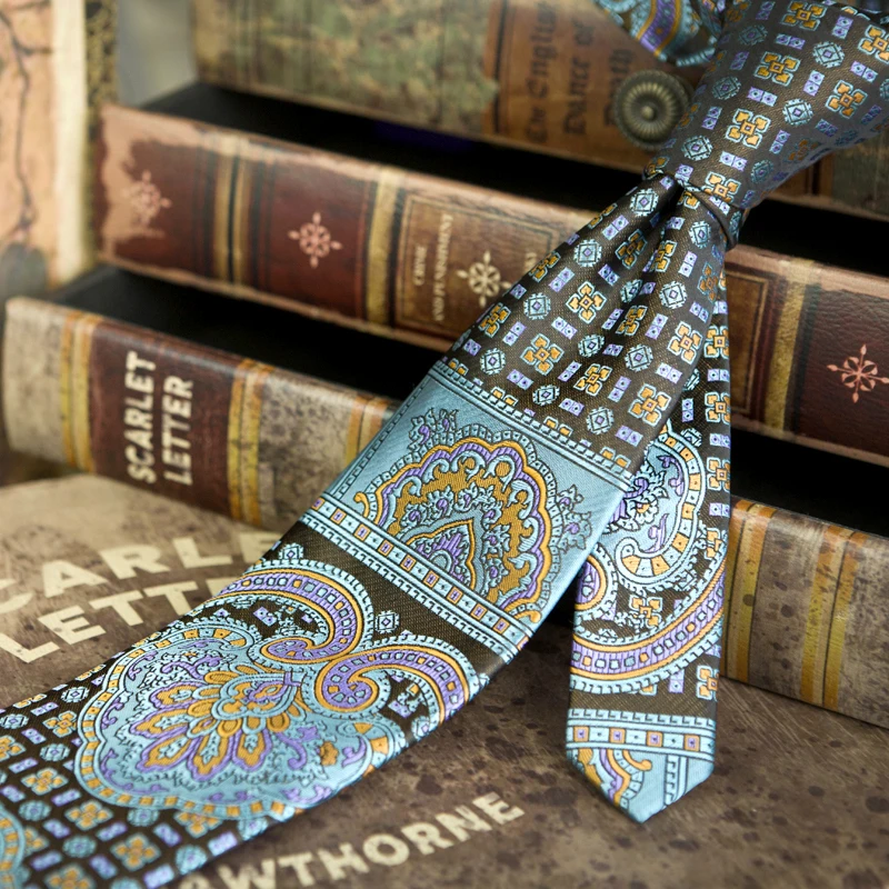 Мужской галстук из 100% шелка разноцветный коричневый золотой желтый темно синий