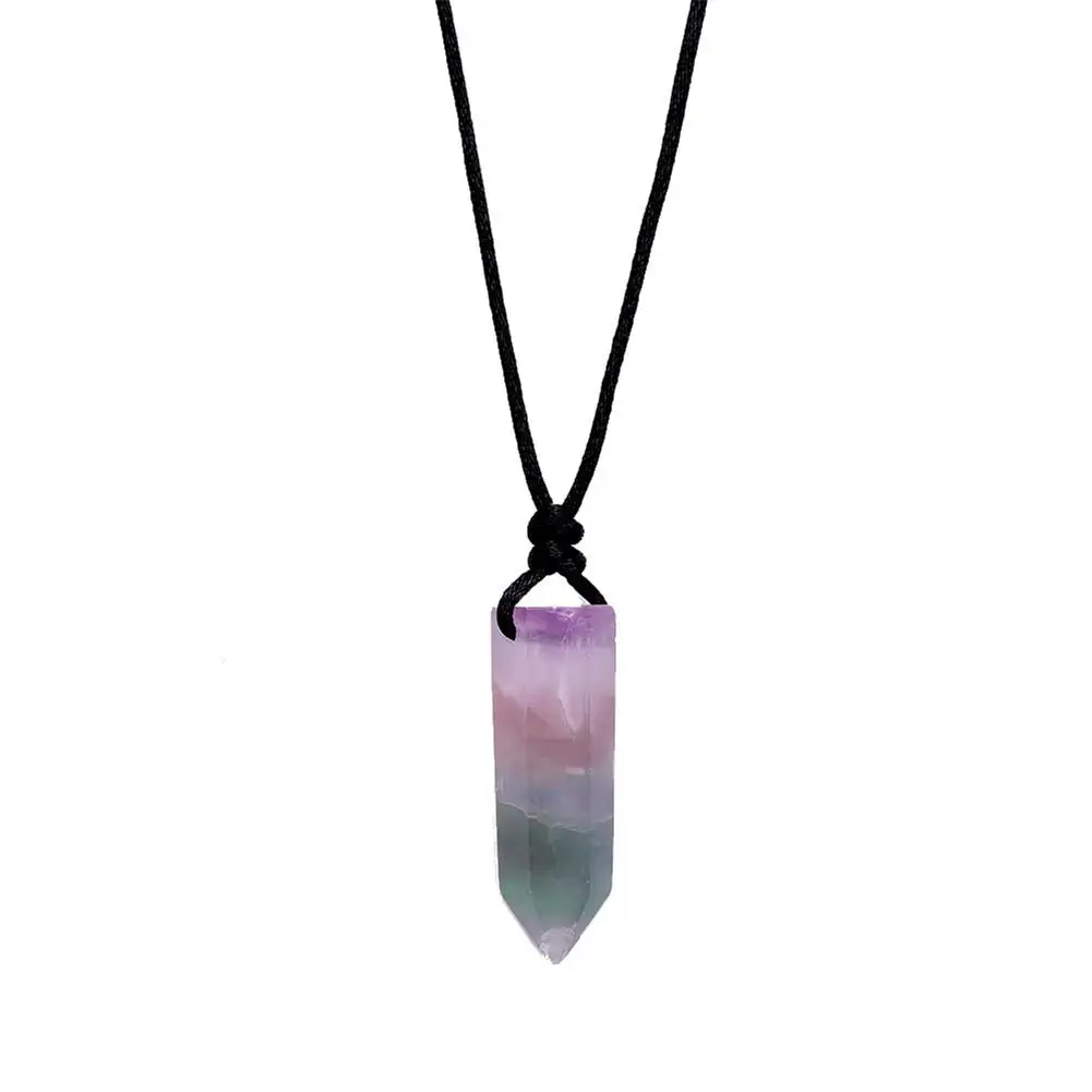 

Ожерелье из флюорита подвески из натурального хрусталя натуральный драгоценный камень износостойкий исцеляющий камень шестиугольная кол...