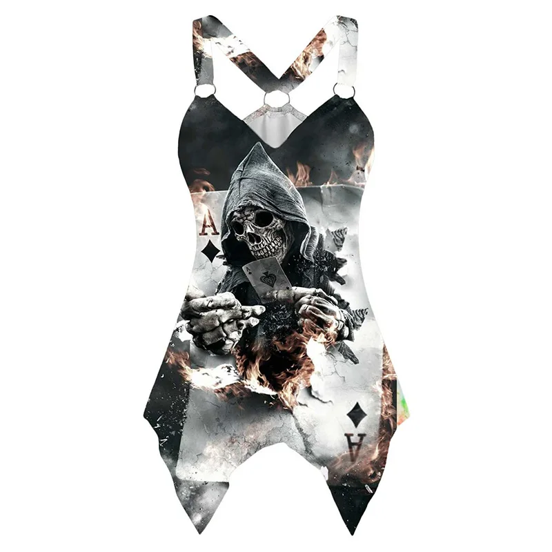 2021 V-neck Sleeveless Graphic Skeleton TShirts for Women Summer Plus Size S-5XL Goth Y2k Tank Top Tees Harajuku Tshirts Clothes images - 6