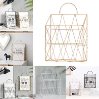 newspaper storage rack wall mounted magazine file holder metal wire geometric organizer basket home living room decoration