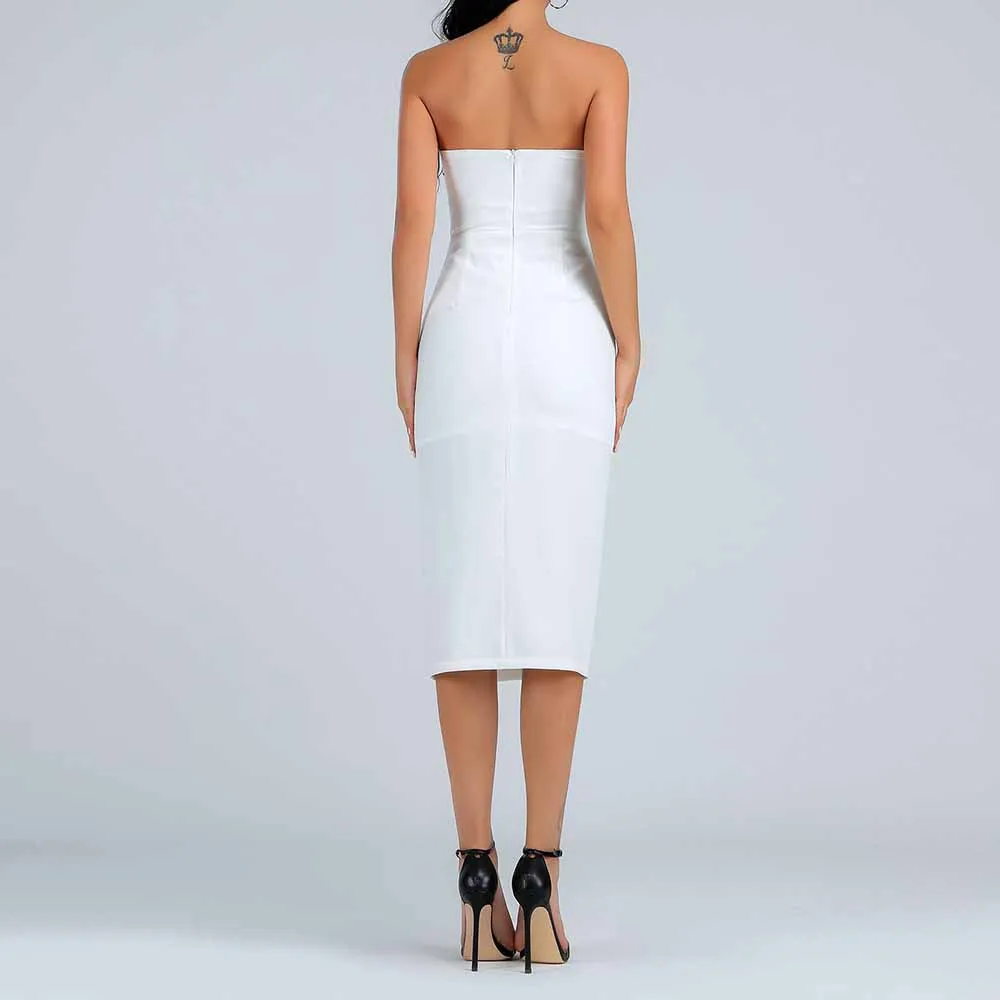 Ocstrade Белый без бретелек рукавов Над коленом бантом Bodycon платье HB6170-White