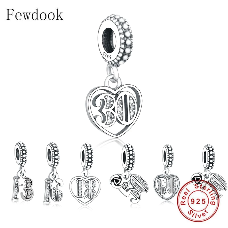 

Fit Original Brand Charm Bracelet Authentic 925 Silver Alphabet & Numbers 18 21 50 60 Years Of Love Bead Making Berloque 2020