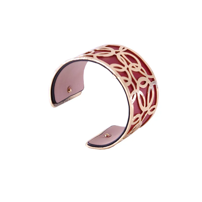 

Interchangeable Bracelet for Women with Gold Color Flower Shaped Reversible Leather Cuff Bracelet Gros Bracelet Femme Bigoux