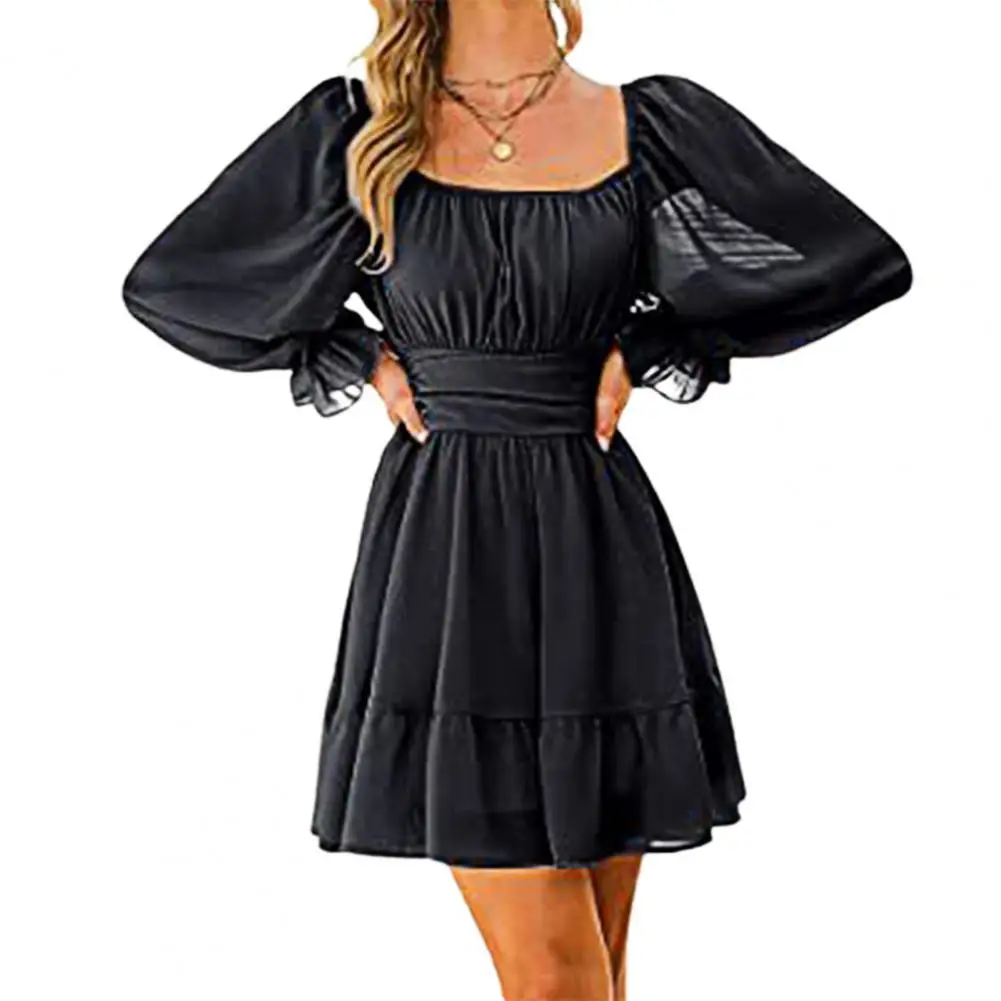 

2021 New Summer Elegant Simple Polyester Dress Backless Loose Hem Petal Backless Mini Dress for Beach