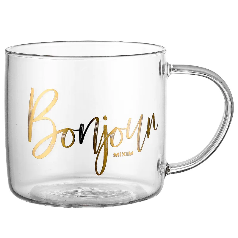 400ml Glass Transparent Simple Letter Printing Belt Put The Cup Milk Yogurt Coffee High Borosilicate Water Tumbler | Дом и сад